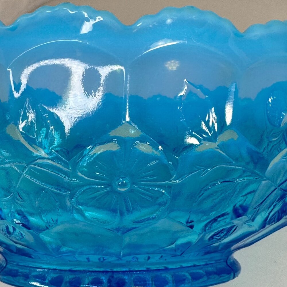 Fenton Blue Opalescent Honeycomb Clover Pattern Master Berry Bowl 1910 Vintage - Picture 13 of 16